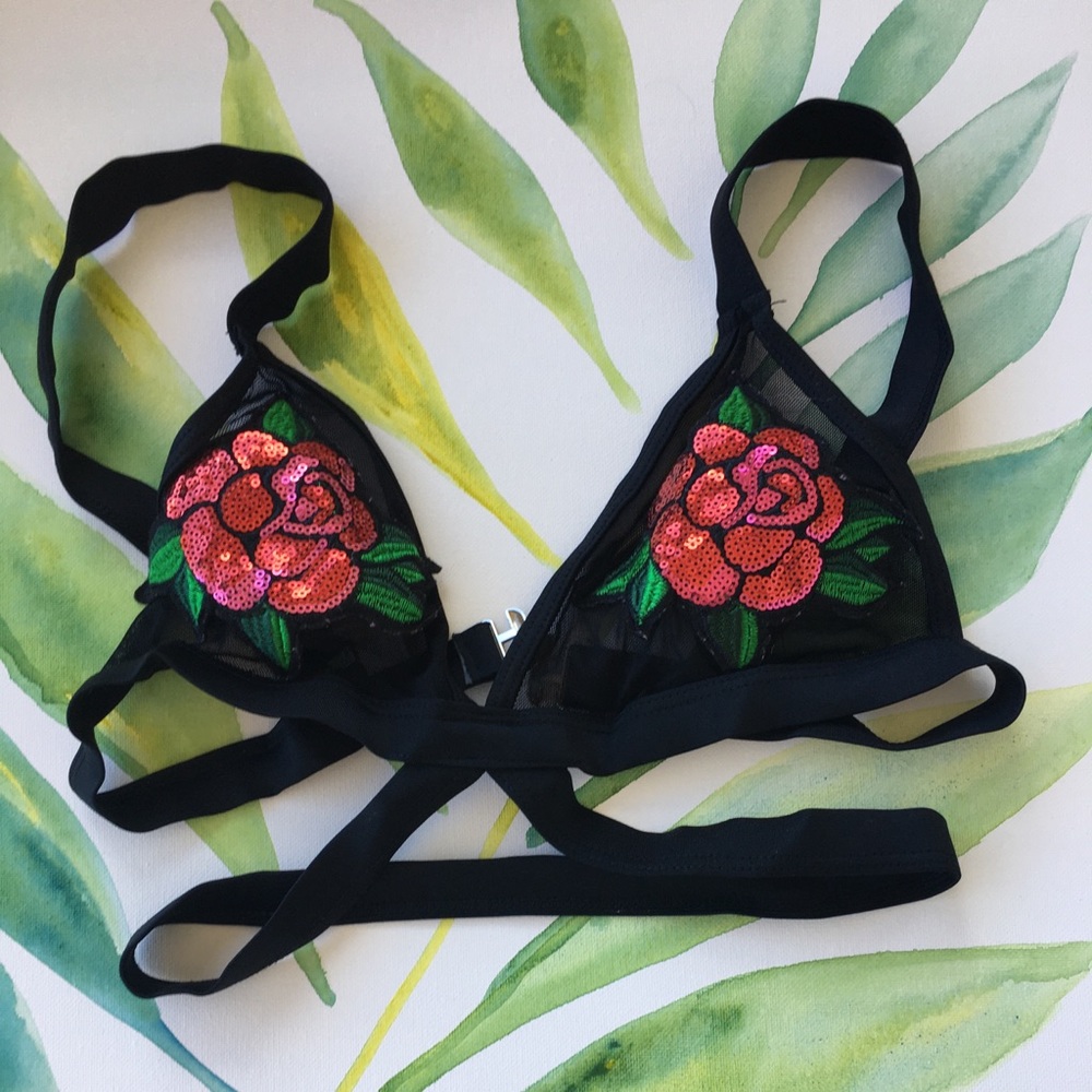 Rose bikini top black